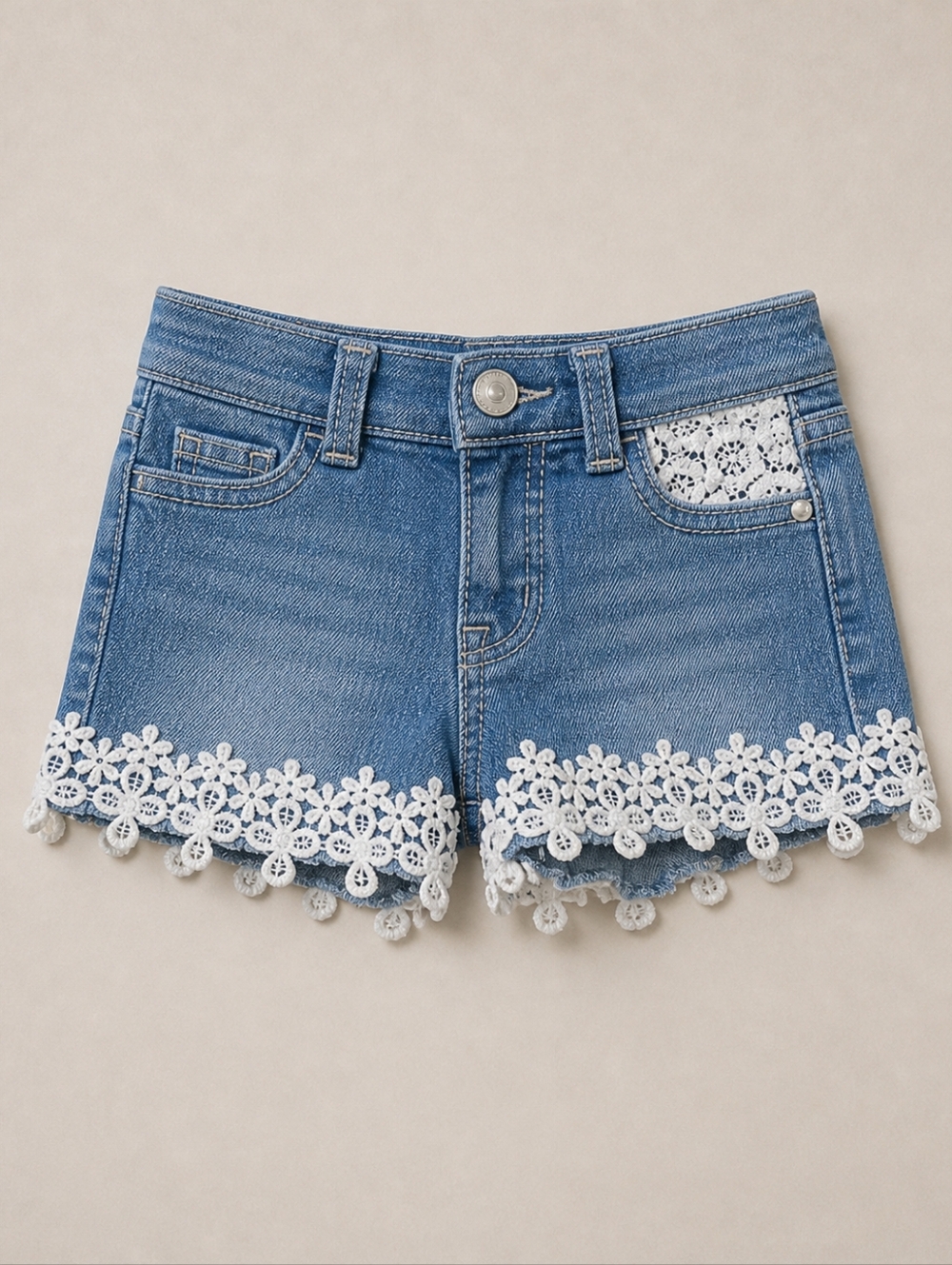 Wonder Nation Baby Girl Blue Denim Lace Trim Shorts 9-12M Boho Summer Normcore